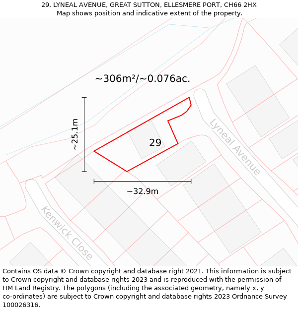 29, LYNEAL AVENUE, GREAT SUTTON, ELLESMERE PORT, CH66 2HX: Plot and title map