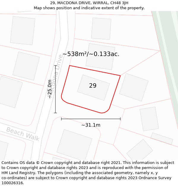 29, MACDONA DRIVE, WIRRAL, CH48 3JH: Plot and title map