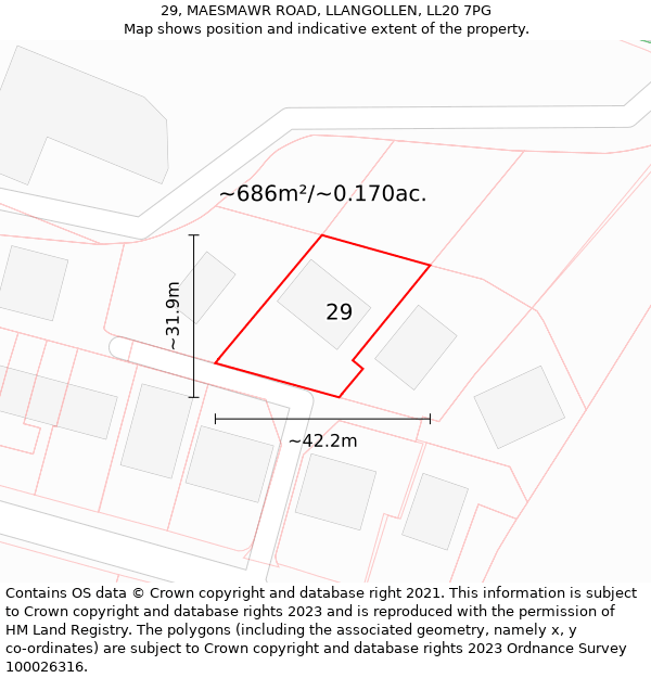 29, MAESMAWR ROAD, LLANGOLLEN, LL20 7PG: Plot and title map