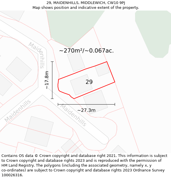 29, MAIDENHILLS, MIDDLEWICH, CW10 9PJ: Plot and title map