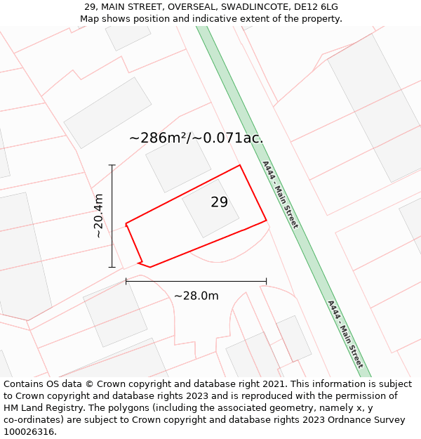 29, MAIN STREET, OVERSEAL, SWADLINCOTE, DE12 6LG: Plot and title map
