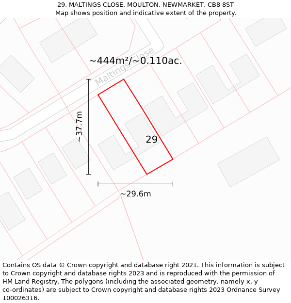 29, MALTINGS CLOSE, MOULTON, NEWMARKET, CB8 8ST: Plot and title map