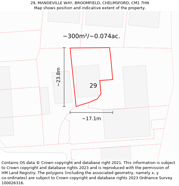 29, MANDEVILLE WAY, BROOMFIELD, CHELMSFORD, CM1 7HN: Plot and title map