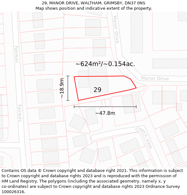 29, MANOR DRIVE, WALTHAM, GRIMSBY, DN37 0NS: Plot and title map