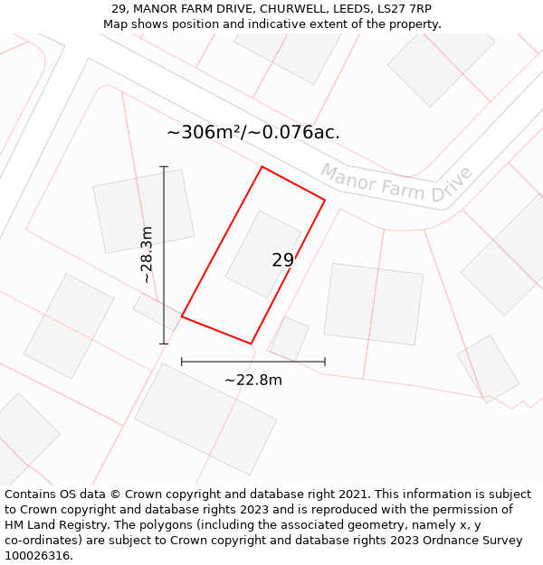 29, MANOR FARM DRIVE, CHURWELL, LEEDS, LS27 7RP: Plot and title map