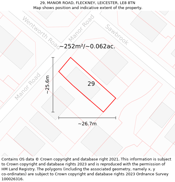 29, MANOR ROAD, FLECKNEY, LEICESTER, LE8 8TN: Plot and title map