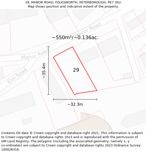 29, MANOR ROAD, FOLKSWORTH, PETERBOROUGH, PE7 3SU: Plot and title map