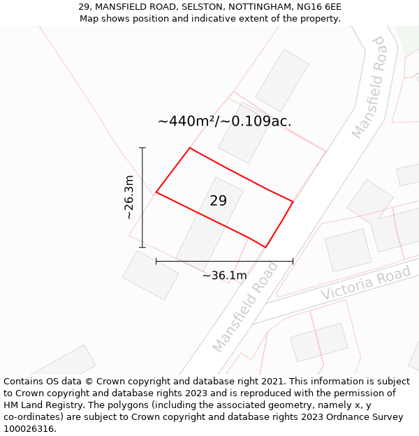 29, MANSFIELD ROAD, SELSTON, NOTTINGHAM, NG16 6EE: Plot and title map