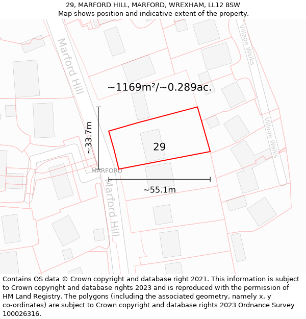 29, MARFORD HILL, MARFORD, WREXHAM, LL12 8SW: Plot and title map