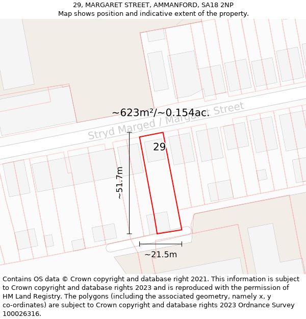 29, MARGARET STREET, AMMANFORD, SA18 2NP: Plot and title map