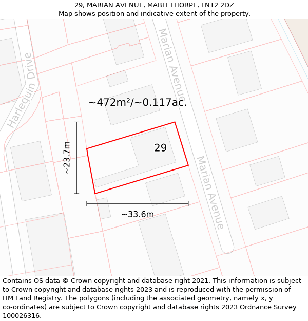29, MARIAN AVENUE, MABLETHORPE, LN12 2DZ: Plot and title map