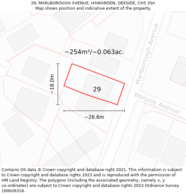 29, MARLBOROUGH AVENUE, HAWARDEN, DEESIDE, CH5 3SA: Plot and title map