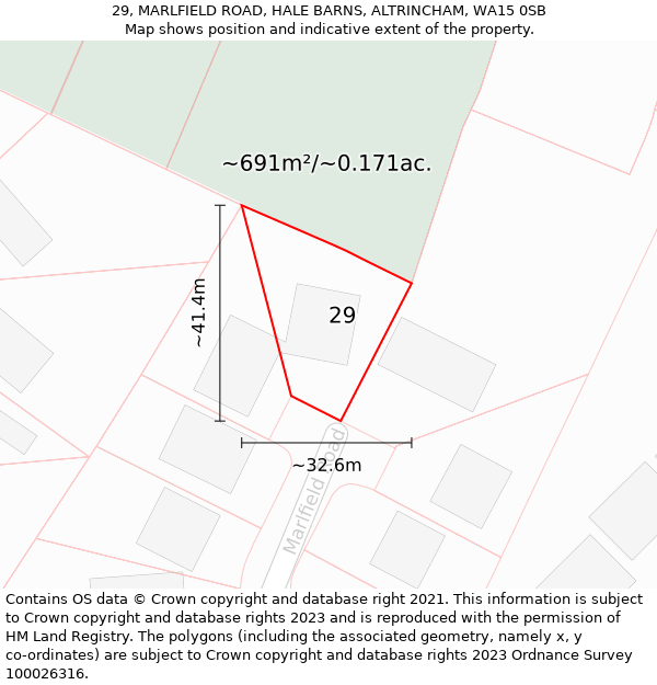 29, MARLFIELD ROAD, HALE BARNS, ALTRINCHAM, WA15 0SB: Plot and title map