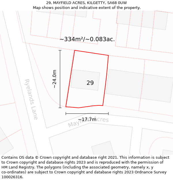 29, MAYFIELD ACRES, KILGETTY, SA68 0UW: Plot and title map