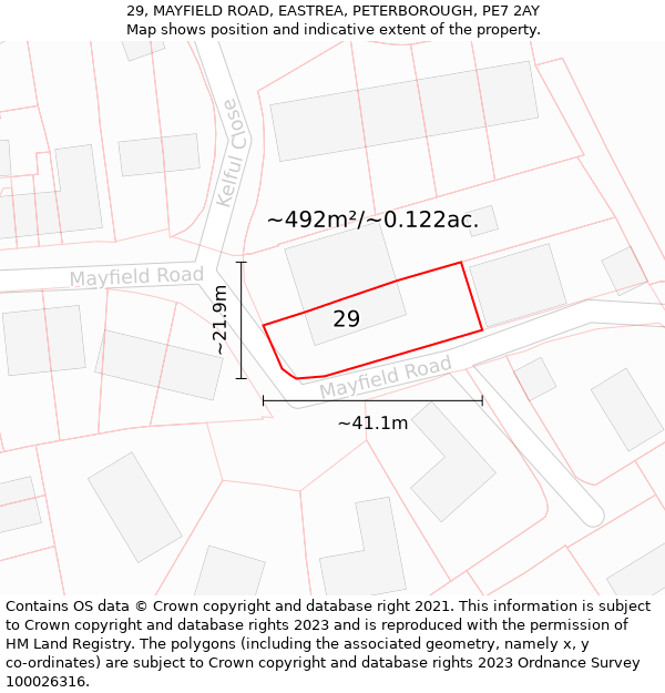 29, MAYFIELD ROAD, EASTREA, PETERBOROUGH, PE7 2AY: Plot and title map