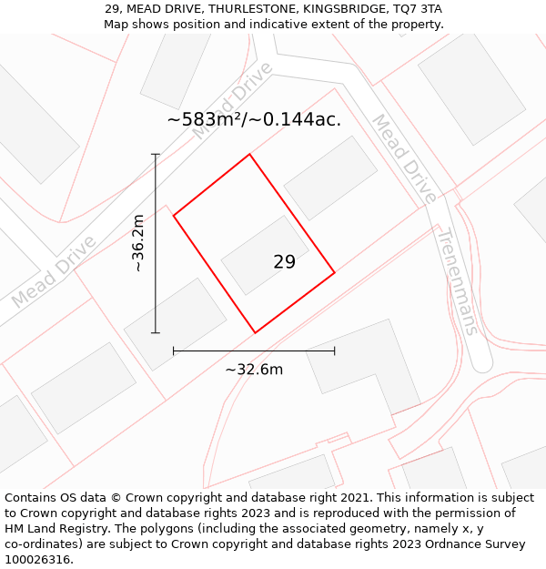 29, MEAD DRIVE, THURLESTONE, KINGSBRIDGE, TQ7 3TA: Plot and title map