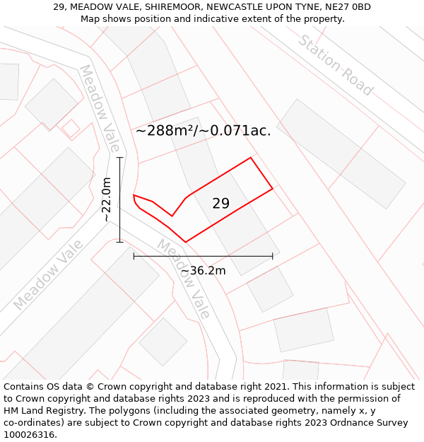 29, MEADOW VALE, SHIREMOOR, NEWCASTLE UPON TYNE, NE27 0BD: Plot and title map