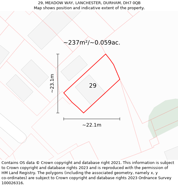 29, MEADOW WAY, LANCHESTER, DURHAM, DH7 0QB: Plot and title map