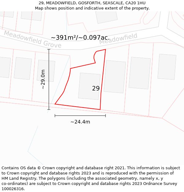 29, MEADOWFIELD, GOSFORTH, SEASCALE, CA20 1HU: Plot and title map