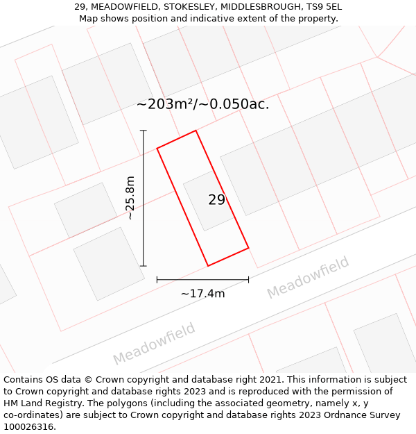 29, MEADOWFIELD, STOKESLEY, MIDDLESBROUGH, TS9 5EL: Plot and title map