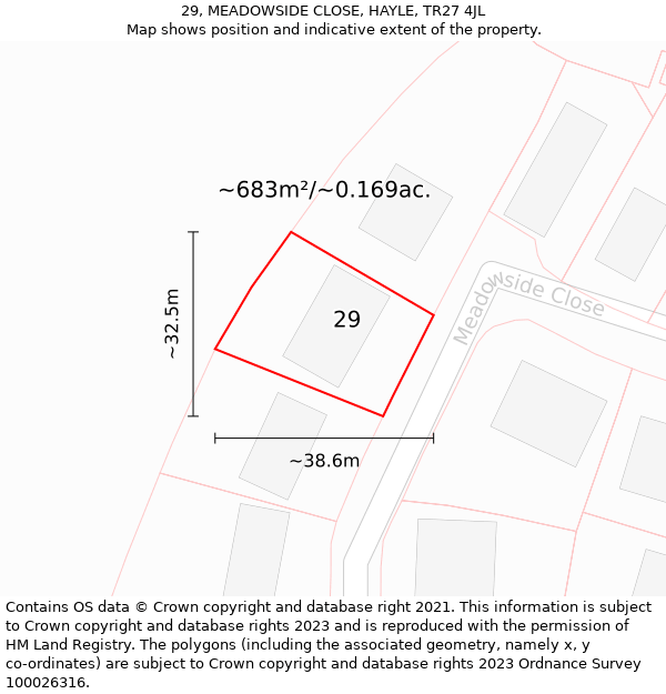 29, MEADOWSIDE CLOSE, HAYLE, TR27 4JL: Plot and title map