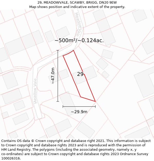 29, MEADOWVALE, SCAWBY, BRIGG, DN20 9EW: Plot and title map