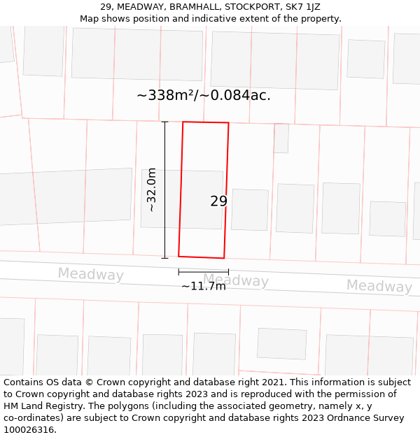 29, MEADWAY, BRAMHALL, STOCKPORT, SK7 1JZ: Plot and title map