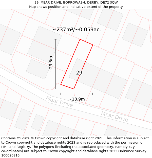 29, MEAR DRIVE, BORROWASH, DERBY, DE72 3QW: Plot and title map