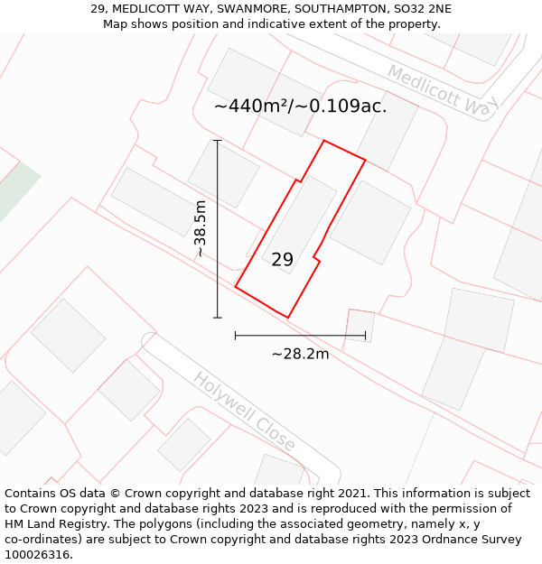 29, MEDLICOTT WAY, SWANMORE, SOUTHAMPTON, SO32 2NE: Plot and title map