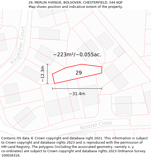 29, MERLIN AVENUE, BOLSOVER, CHESTERFIELD, S44 6QF: Plot and title map