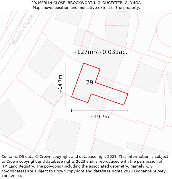 29, MERLIN CLOSE, BROCKWORTH, GLOUCESTER, GL3 4GA: Plot and title map