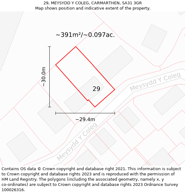 29, MEYSYDD Y COLEG, CARMARTHEN, SA31 3GR: Plot and title map