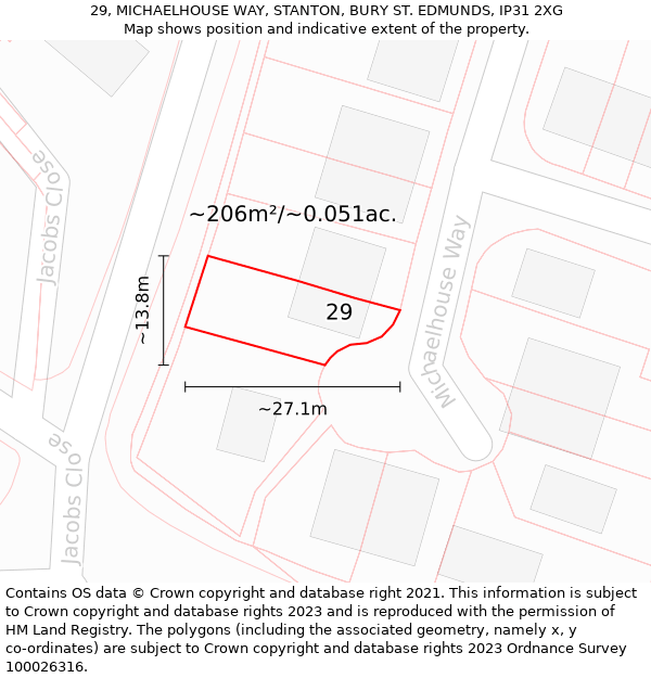 29, MICHAELHOUSE WAY, STANTON, BURY ST. EDMUNDS, IP31 2XG: Plot and title map