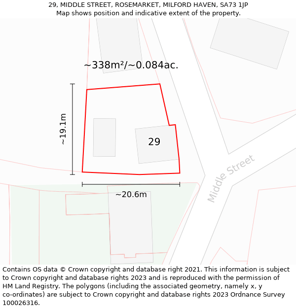 29, MIDDLE STREET, ROSEMARKET, MILFORD HAVEN, SA73 1JP: Plot and title map