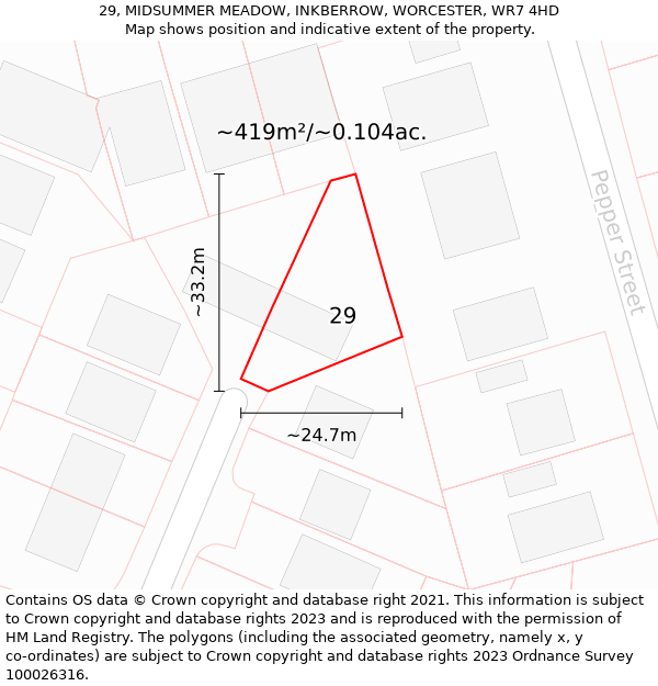 29, MIDSUMMER MEADOW, INKBERROW, WORCESTER, WR7 4HD: Plot and title map