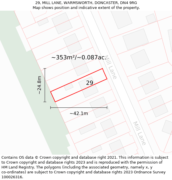 29, MILL LANE, WARMSWORTH, DONCASTER, DN4 9RG: Plot and title map