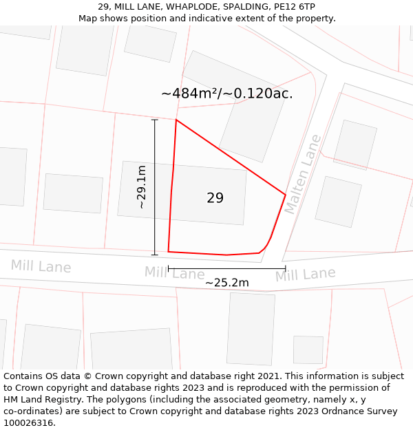 29, MILL LANE, WHAPLODE, SPALDING, PE12 6TP: Plot and title map