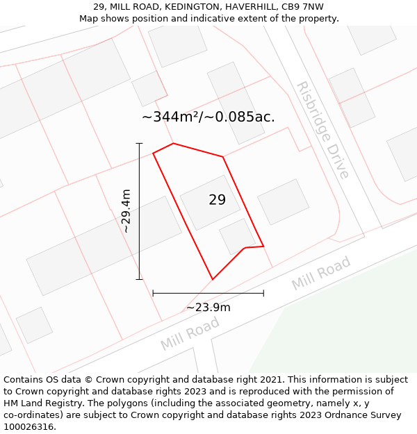 29, MILL ROAD, KEDINGTON, HAVERHILL, CB9 7NW: Plot and title map