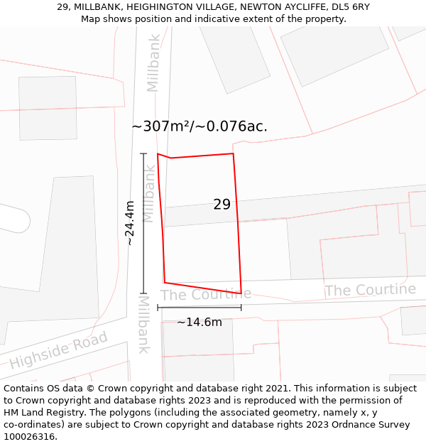 29, MILLBANK, HEIGHINGTON VILLAGE, NEWTON AYCLIFFE, DL5 6RY: Plot and title map