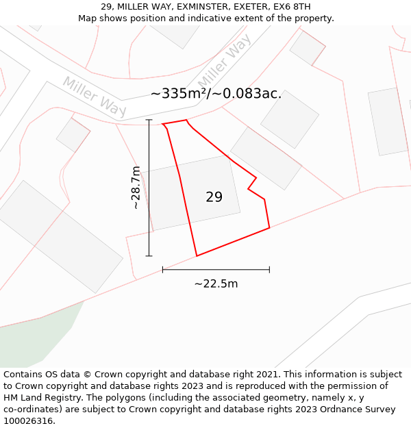 29, MILLER WAY, EXMINSTER, EXETER, EX6 8TH: Plot and title map