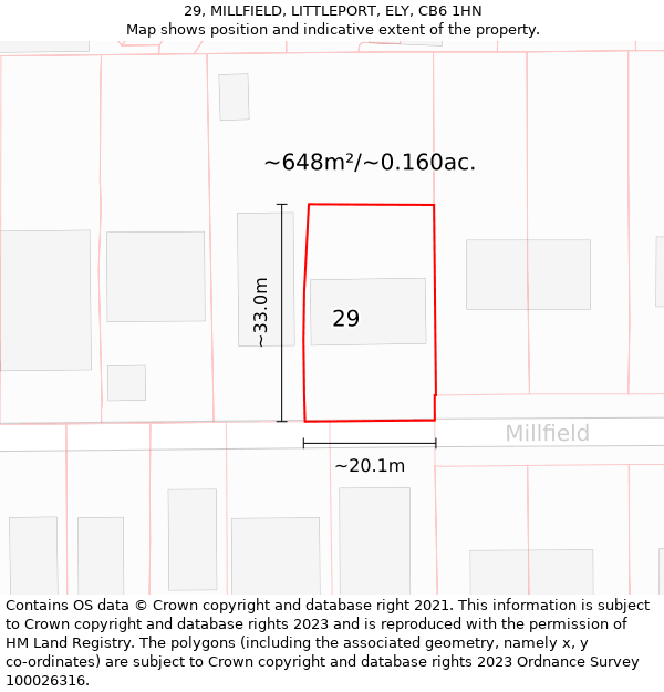 29, MILLFIELD, LITTLEPORT, ELY, CB6 1HN: Plot and title map