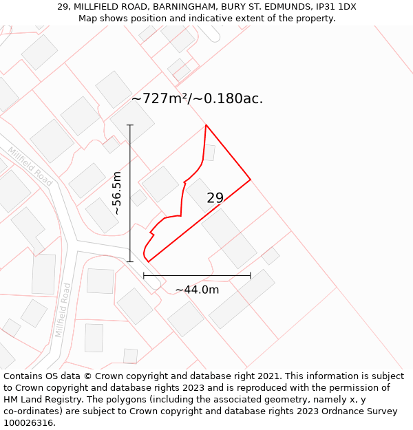 29, MILLFIELD ROAD, BARNINGHAM, BURY ST. EDMUNDS, IP31 1DX: Plot and title map