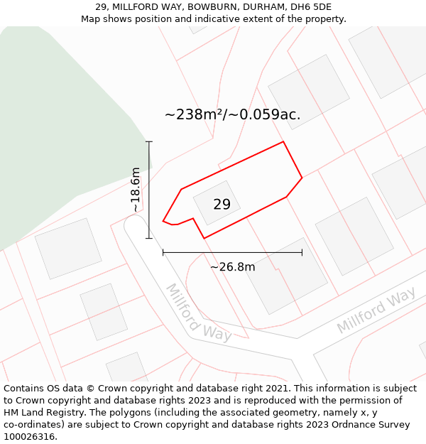 29, MILLFORD WAY, BOWBURN, DURHAM, DH6 5DE: Plot and title map