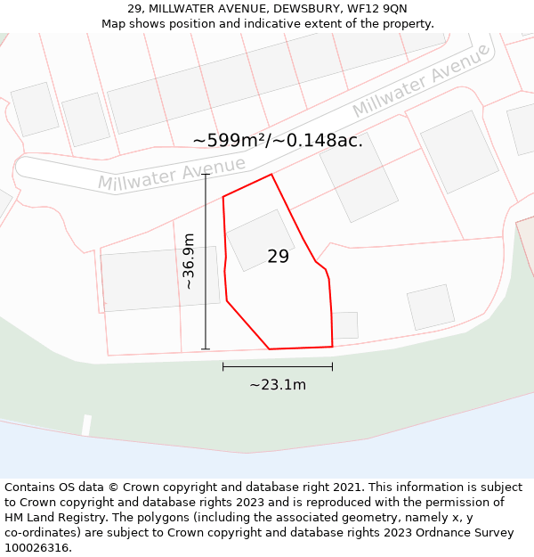 29, MILLWATER AVENUE, DEWSBURY, WF12 9QN: Plot and title map