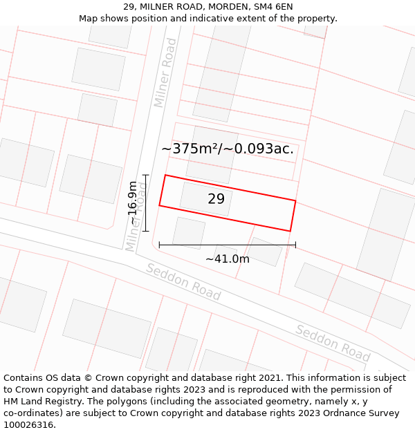 29, MILNER ROAD, MORDEN, SM4 6EN: Plot and title map