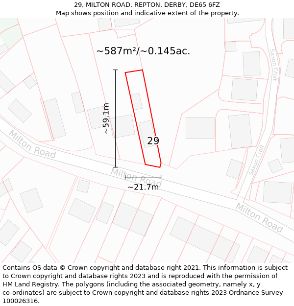 29, MILTON ROAD, REPTON, DERBY, DE65 6FZ: Plot and title map