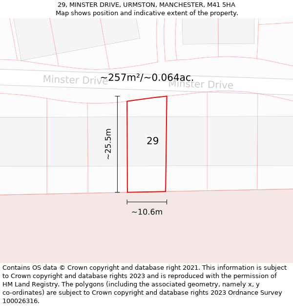 29, MINSTER DRIVE, URMSTON, MANCHESTER, M41 5HA: Plot and title map