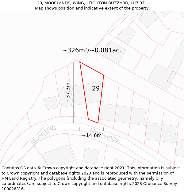 29, MOORLANDS, WING, LEIGHTON BUZZARD, LU7 0TL: Plot and title map