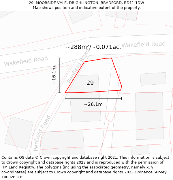 29, MOORSIDE VALE, DRIGHLINGTON, BRADFORD, BD11 1DW: Plot and title map