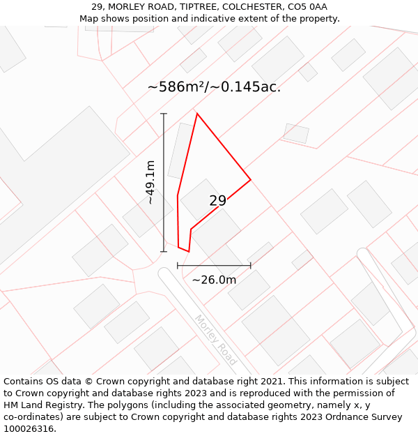 29, MORLEY ROAD, TIPTREE, COLCHESTER, CO5 0AA: Plot and title map